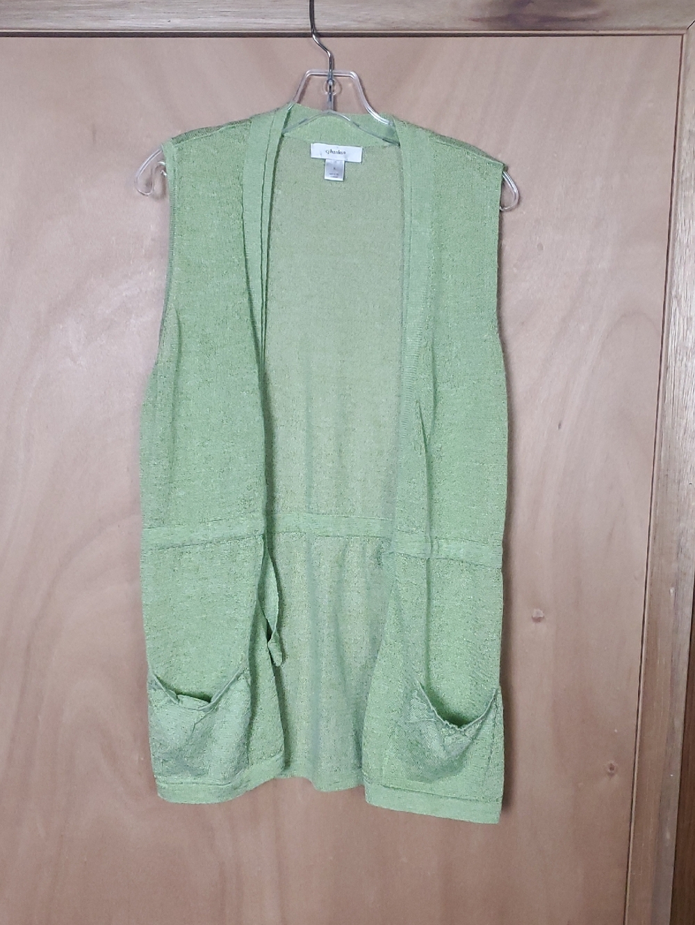 CJ Banks Light Green Open-Front Sleeveless Cardigan Vest